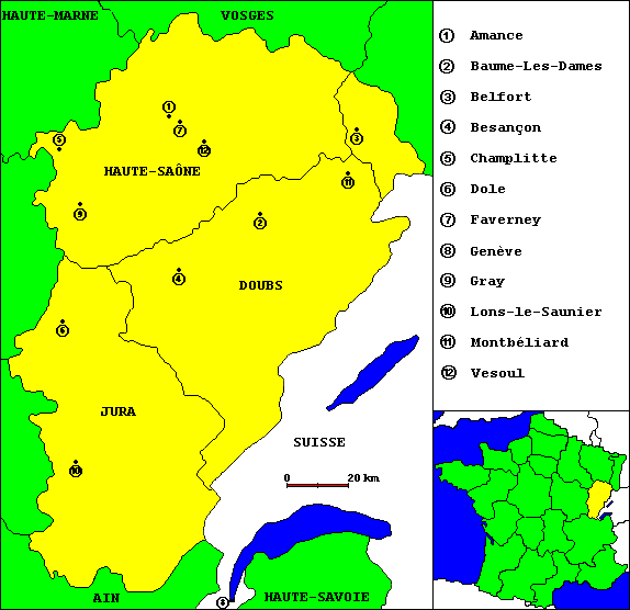Carte de la région Franche-Comté