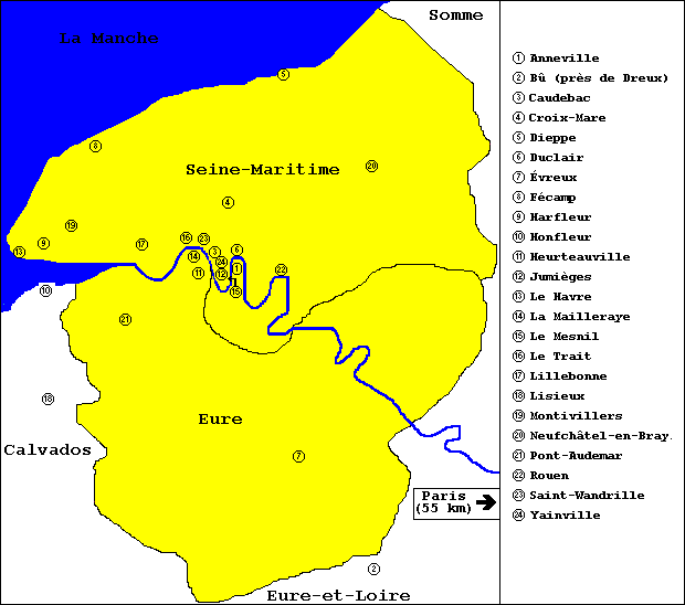 Une carte des dpartements de Seine-Maritime et d'Eure.