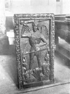 Lew Trenchard: Bench-End, St. Michael Weighing Souls
