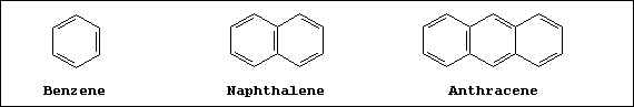 Line formulas for localized descriptions of benzene, naphthalene, and anthracene